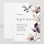 Modern Purple Floral Wedding Kaart (Voorkant / Achterkant)