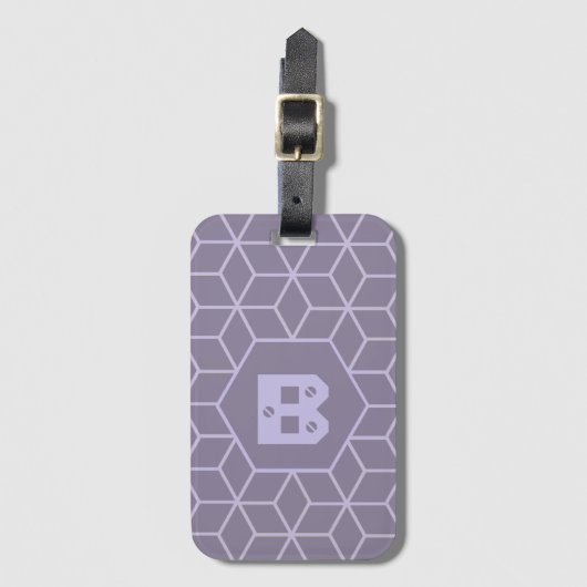 Modern Purple Geometric Cubes Pattern Monogram Bagagelabel (Voorkant (verticaal))