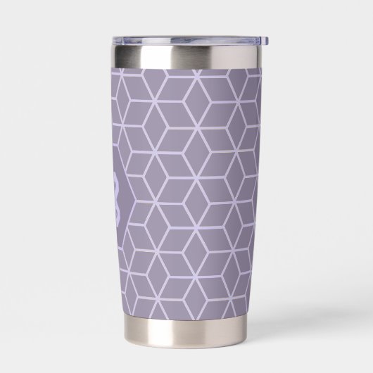 Modern Purple Geometric Cubes Pattern Monogram Geïsoleerde Drinkbeker (Links)