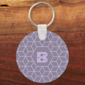 Modern Purple Geometric Cubes Pattern Monogram Sleutelhanger (Achterkant)