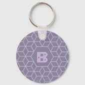 Modern Purple Geometric Cubes Pattern Monogram Sleutelhanger (Achterkant)