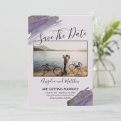 Modern Purple Glitter Spark Save The Date Photo (Staand voorkant)