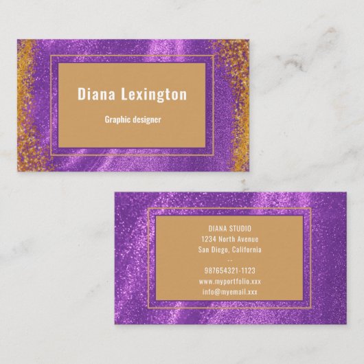 Modern Purple Gold Business Card Visitekaartje (Voorkant / Achterkant)