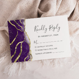 Modern Purple Gold Ink Wedding RSVP Kaartje