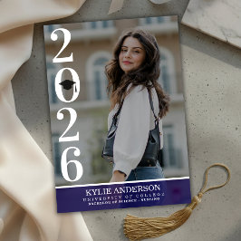 Modern Purple Graduation Cap Senior Photo Kaart