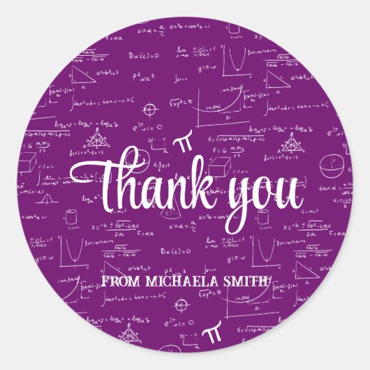 Modern Purple Math Graduation Thank You Ronde Sticker (Voorkant)