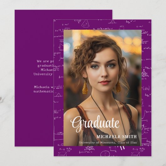 Modern Purple Math Photo College Graduation Aankondiging (Voorkant / Achterkant)