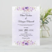 Modern Purple Minimalist Floral Wedding Invitation Kaart (Staand voorkant)
