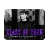 Modern Purple Neon Class of 2023 Photo Graduation Magneet (Horizontaal)