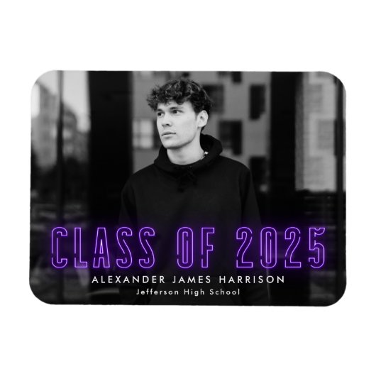 Modern Purple Neon Class of 2023 Photo Graduation Magneet (Horizontaal)