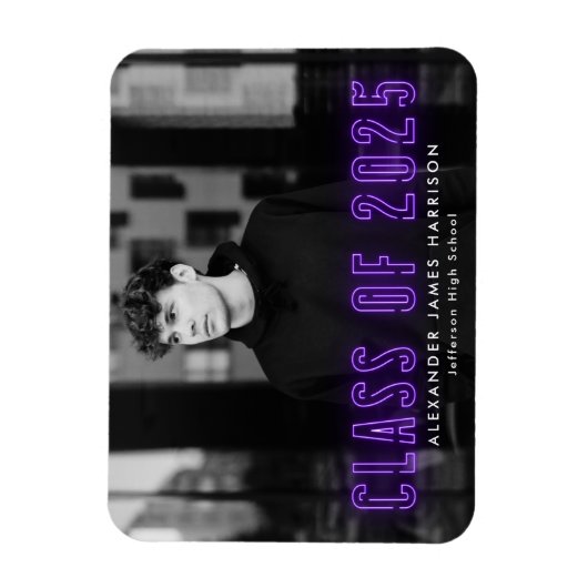 Modern Purple Neon Class of 2023 Photo Graduation Magneet (Verticaal)