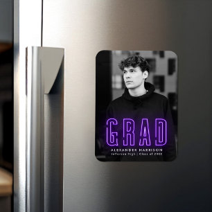 Modern Purple Neon Vertical Photo Graduation Magneet