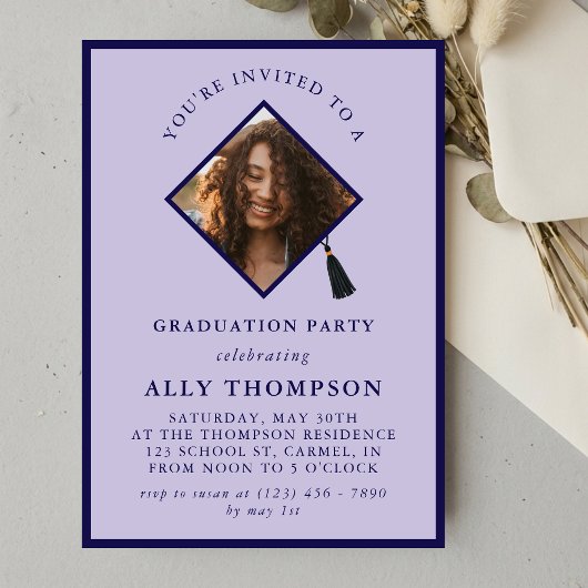 Modern Purple Photo Frame Graduation Party Kaart