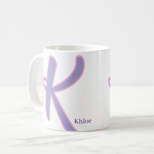 Modern Purple & Pink Monogram Personalized Name K Koffiemok (Voorkant links)