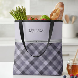 Modern Purple Plaid Boutique Style Tote Bag
