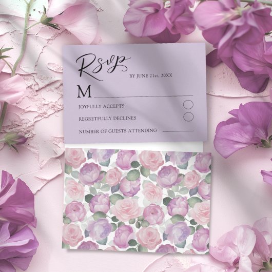 Modern Purple Rose RSVP Wedding Card Kaartje