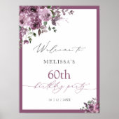 Modern Purple Roses 60th Birthday Welcome Poster (Voorkant)