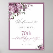Modern Purple Roses Any Age Birthday Welcome Poster (Voorkant)