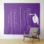 Modern Purple Script Twin Graduation Party Welcome Wandkleed (In Situ (horizontaal))