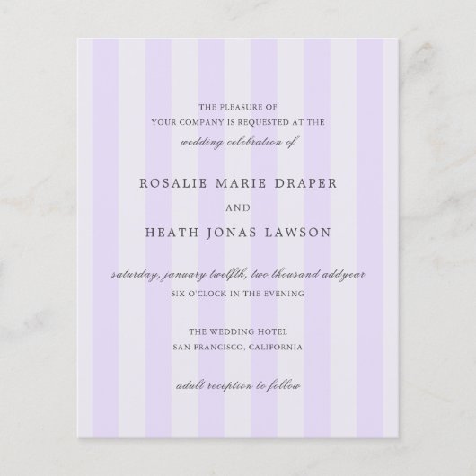 Modern Purple Stripes Budget Wedding Invite Flyer (Voorkant)