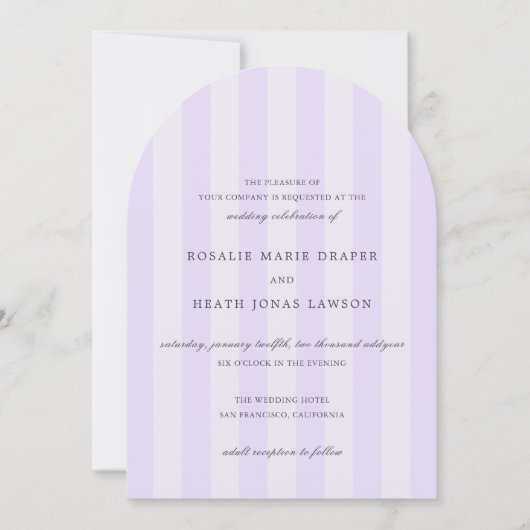 Modern Purple Stripes Elegant Wedding Kaart (Voorkant)