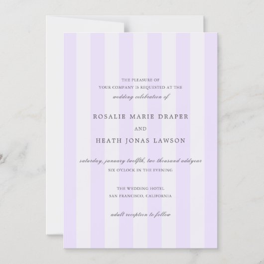 Modern Purple Stripes Elegant Wedding Magnetische Uitnodiging (Voorkant)
