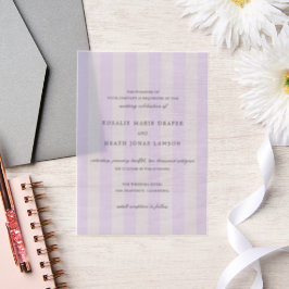 Modern Purple Stripes Elegant Wedding Vellum Uitnodigingen