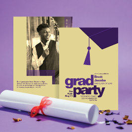 Modern Purple Typography Grad Party Photo Kaart