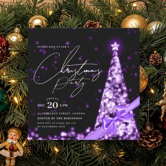 MODERN Purple Winter Christmas Tree Bow Party  Kaart
