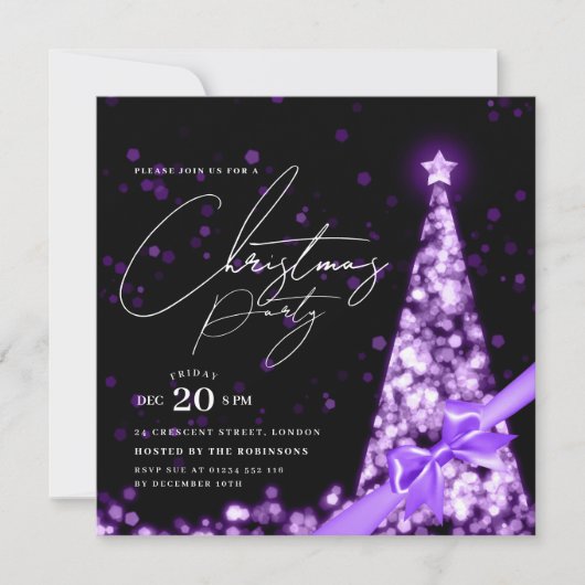 MODERN Purple Winter Christmas Tree Bow Party Kaart (Voorkant)