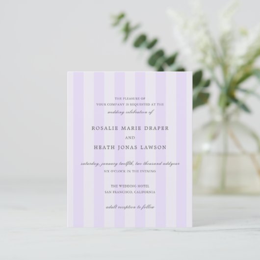 Modern PurpleStripes Budget Wedding Invite (Staand voorkant)