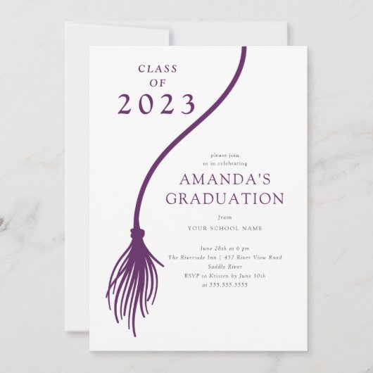 Modern PurpleTassel Graduation Party Invitation Kaart (Voorkant)