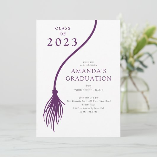 Modern PurpleTassel Graduation Party Invitation Kaart (Staand voorkant)