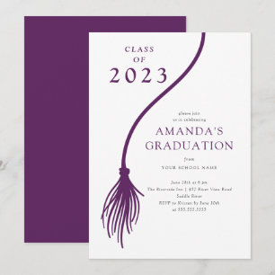 Modern PurpleTassel Graduation Party Invitation Kaart