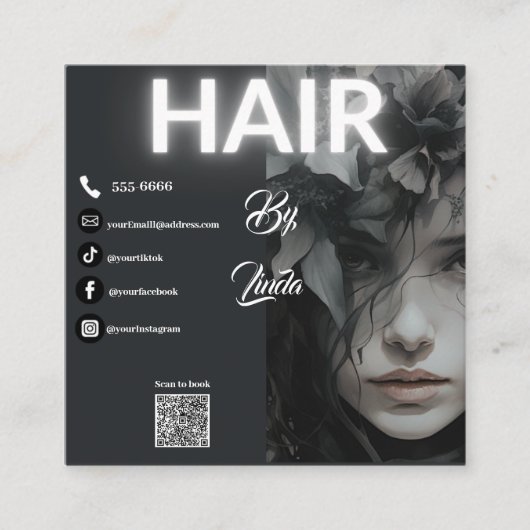 modern qhairstylist Visitekaartje met QR code Contactkaartje (Voorkant)