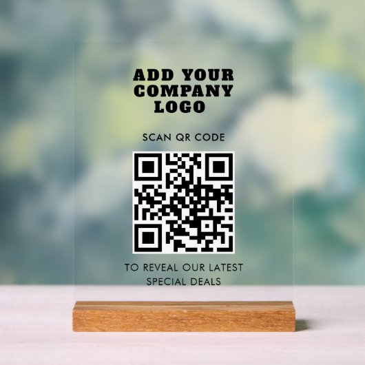 Modern QR Code and Business Logo Minimalist Acryl Bord (Neutraal)