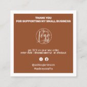 Modern QR-code bedankt je bestelling van terracott Vierkante Visitekaartje (Achterkant)