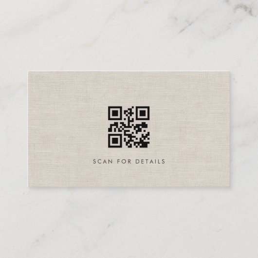 Modern QR Code Beige Linen Professional Luxury Visitekaartje (Achterkant)