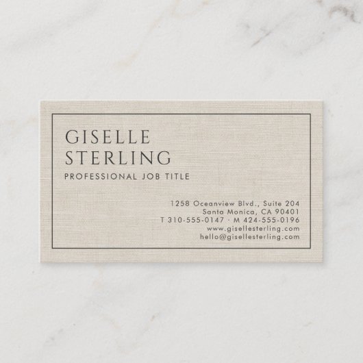 Modern QR Code Beige Linen Professional Luxury  Visitekaartje (Voorkant)