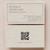 Modern QR Code Beige Linen Professional Luxury  Visitekaartje