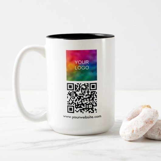 Modern QR Code Business Company Logo Template Tweekleurige Koffiemok (Met donut)