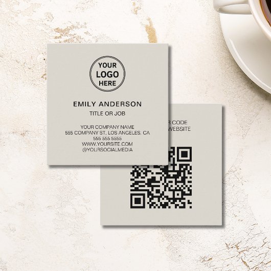 Modern QR Code Custom Logo Neutral Corporate Vierkante Visitekaartje