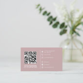 Modern QR Code Custom Logo Social Media Dusty Roos Visitekaartje (Staand voorkant)