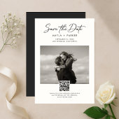 Modern QR Code Elegant Photo Wedding Save the Date
