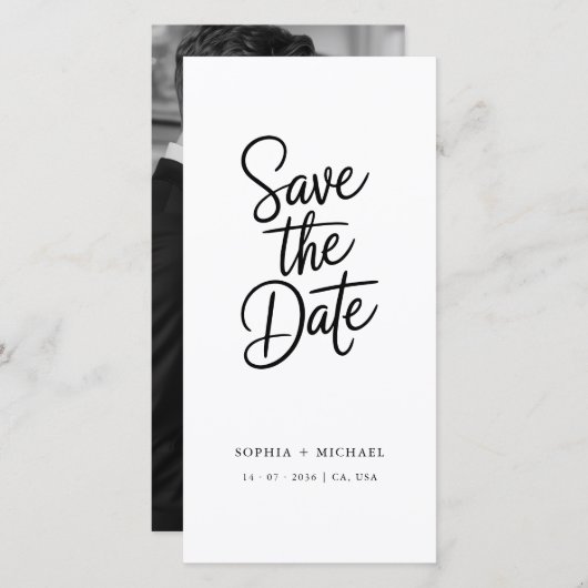 Modern QR Code Elegant Script Photo Wedding Save The Date (Voorkant / Achterkant)