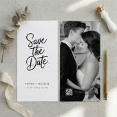 Modern QR Code Elegant Script Photo Wedding Save The Date