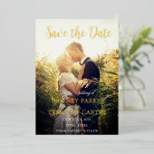 Modern QR Code Foto script Navy Blue Wedding Folie Uitnodiging (Staand Voorkant)