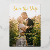 Modern QR Code Foto script robuust Blue Wedding Fo Folie Uitnodiging (Voorkant)