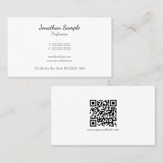 Modern QR Code Handwriting Script Sleek Business Visitekaartje (Voorkant / Achterkant)