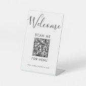 Modern QR-code Menu Zwart en Wit Scan Me Café Reclamebord Met Voetstuk (Voorkant)